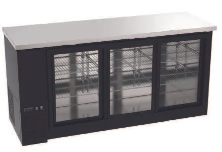MVP Group KIN72GBB-HC Cooler, 72.8" W, Black Exterior, Stainless Top, Three Sliding Glass Doors