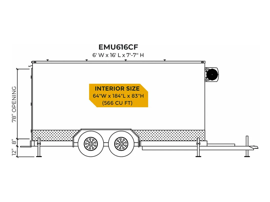 Everidge EMU616CF Mobile Cold Storage Solution Trailer, Cooler/Freezer, 6' W x 16' L, 0°F - 50°F, 4" Insulated Walls, Govi Refrigeration System