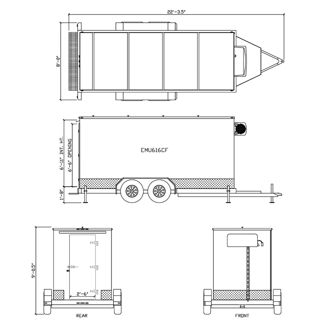 Everidge EMU616CF Mobile Cold Storage Solution Trailer, Cooler/Freezer, 6' W x 16' L, 0°F - 50°F, 4" Insulated Walls, Govi Refrigeration System
