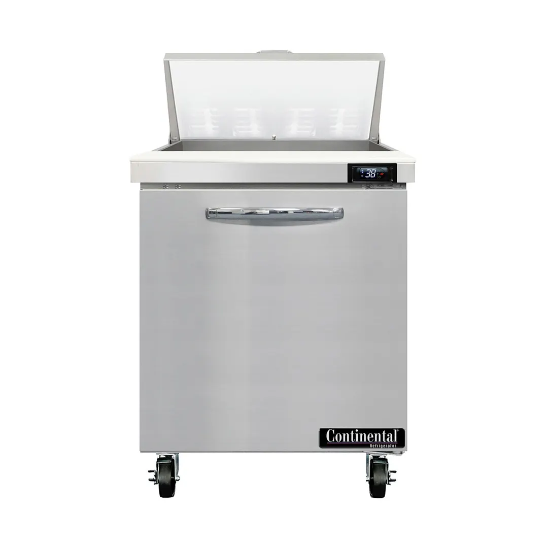 Continental Refrigerator SW27N8 27" 1-Door Sandwich and Salad Prep Table, 8 Pans, Stainless Steel Exterior