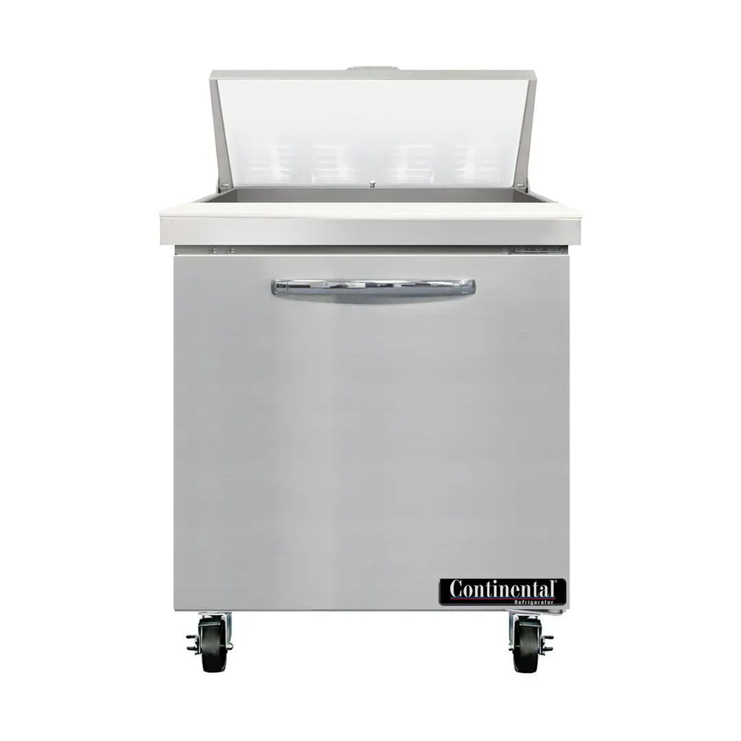 Continental Refrigerator SW27N8 27" 1-Door Sandwich and Salad Prep Table, 8 Pans, Stainless Steel Exterior