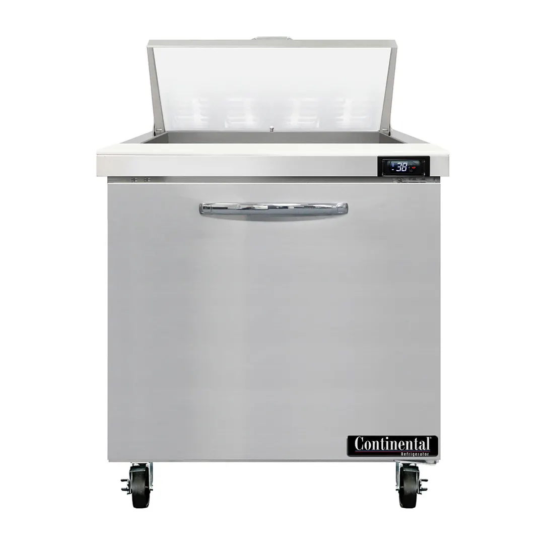 Continental Refrigerator SW32N8 32" 1-Door Sandwich and Salad Prep Table, 8 Pans, Stainless Steel Exterior