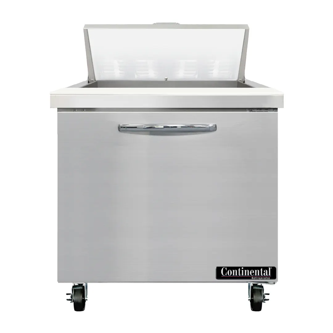 Continental Refrigerator SW32N8 32" 1-Door Sandwich and Salad Prep Table, 8 Pans, Stainless Steel Exterior