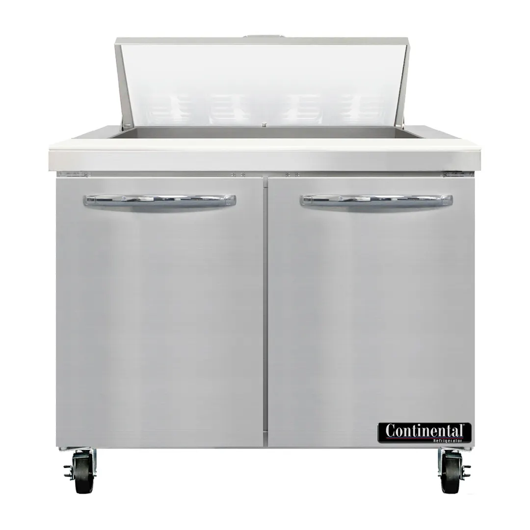 Continental Refrigerator SW36N8 36" Two Section Sandwich / Salad Prep Table w/ 2 Doors, 8 Pans
