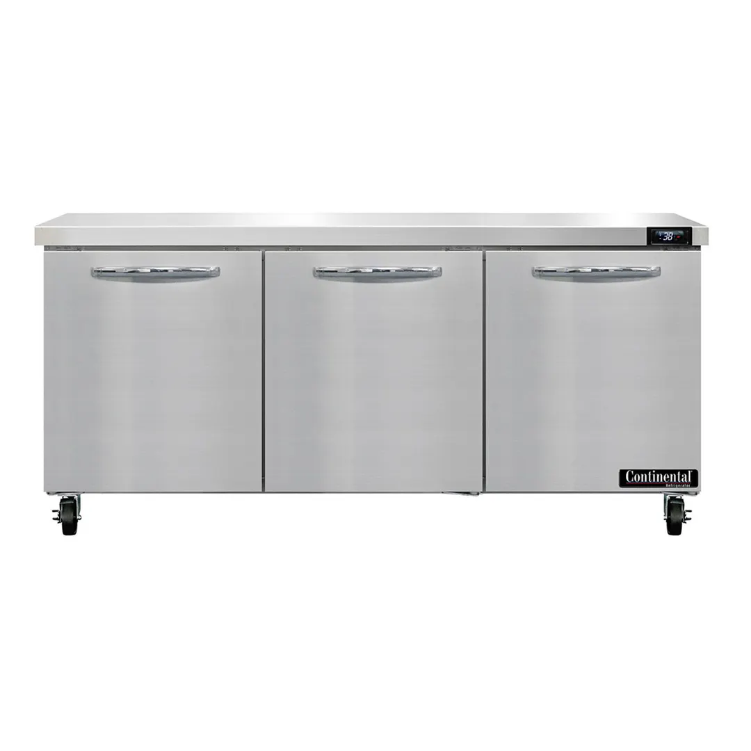 Continental Refrigerator SW72N 72" 3-Section WorkTop Refrigerator w/ 3 Doors, 20.6 cu. ft.