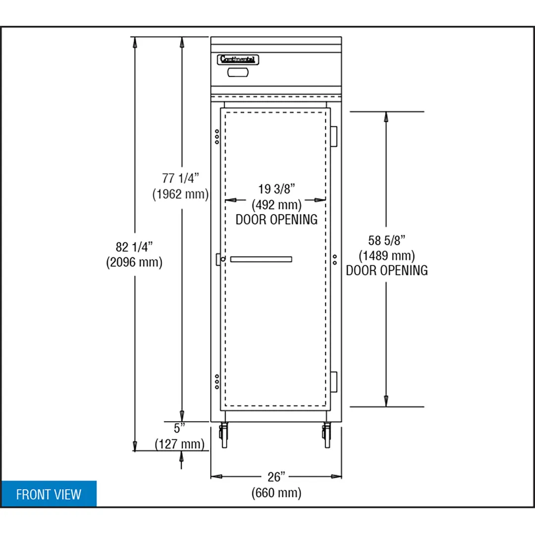 Continental Refrigerator 1FN 26" 1-Section Reach-In Freezer, Solid Door, Top Mounted, 20 cu. ft.