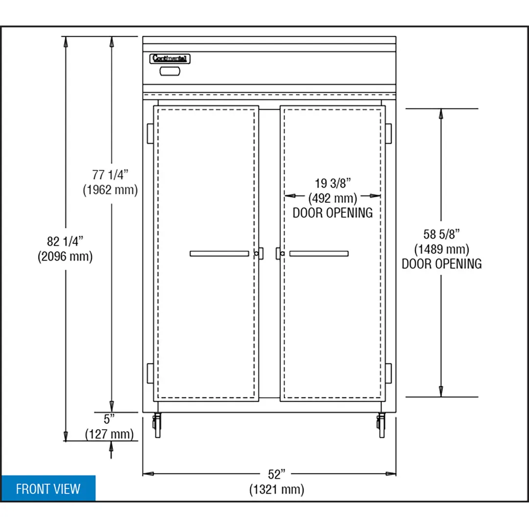 Continental Refrigerator 2RN 52" 2-Section Reach-In Refrigerator w/ 2 Solid Doors, Stainless Steel Front Aluminum Exterior, 48 cu.ft.