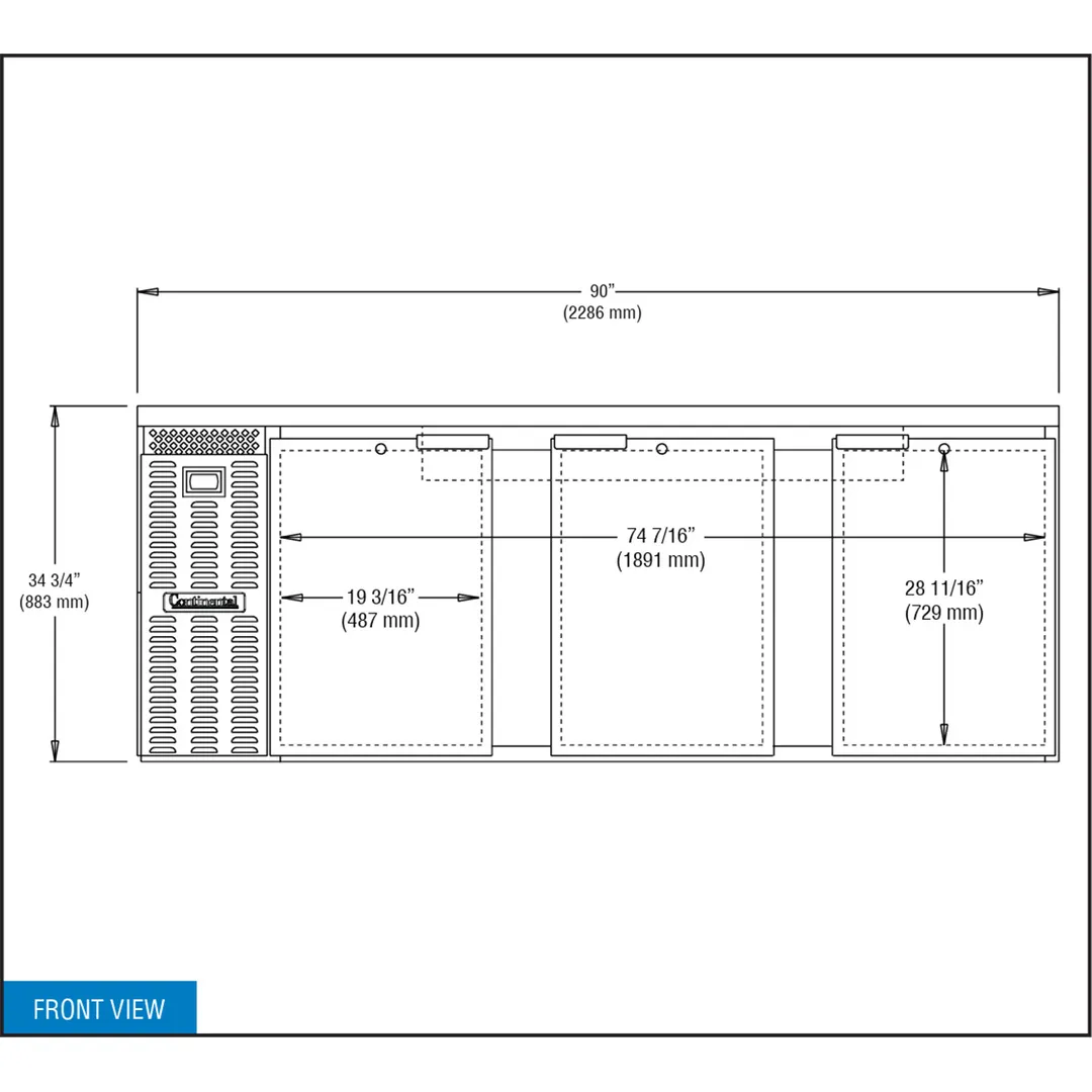 Continental Refrigerator BB90N 90" Back Bar Cooler with Solid Door