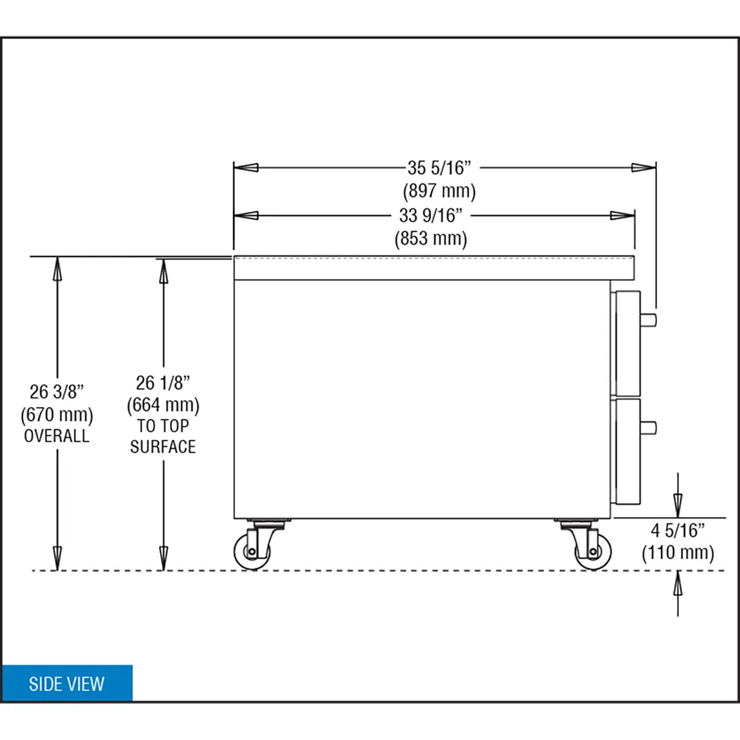 Continental Refrigerator D72GN 72" 4 Drawers Refrigerator Griddle Stand Chef Base w/ Marine Edge