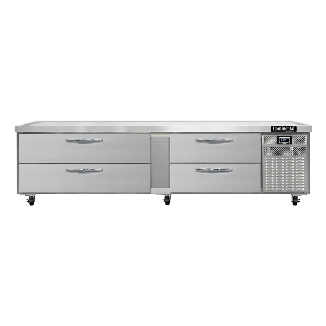Continental Refrigerator D96GN 96" 4 Drawers Refrigerated Chef Base w/ Marine Edge, Griddle Stand