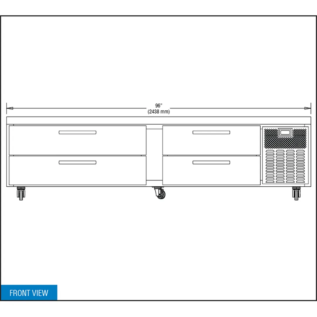 Continental Refrigerator D96GN 96" 4 Drawers Refrigerated Chef Base w/ Marine Edge, Griddle Stand