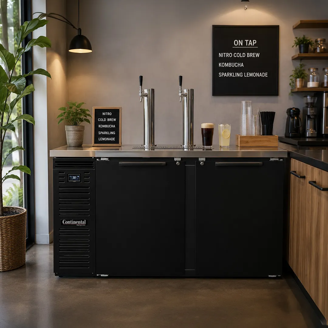 Continental Refrigerator KC59N – 59" 2-Column Beer Cooler, 22 cu ft, Black Enamel, Stainless, R290