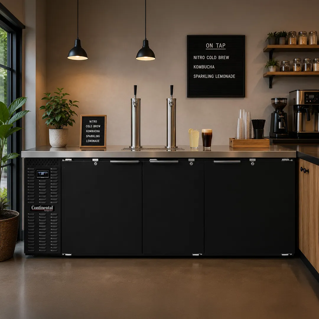 Continental Refrigerator KC79N - 79" 2-Column Keg Cooler, 28 cu ft, Black Enamel, 3-Barrel, Alarm
