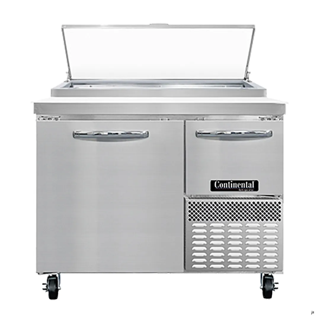 Continental Refrigerator PA43N 43" Pizza Prep Table w/ 1 Full & 1 Half Doors, 12 cu. ft.