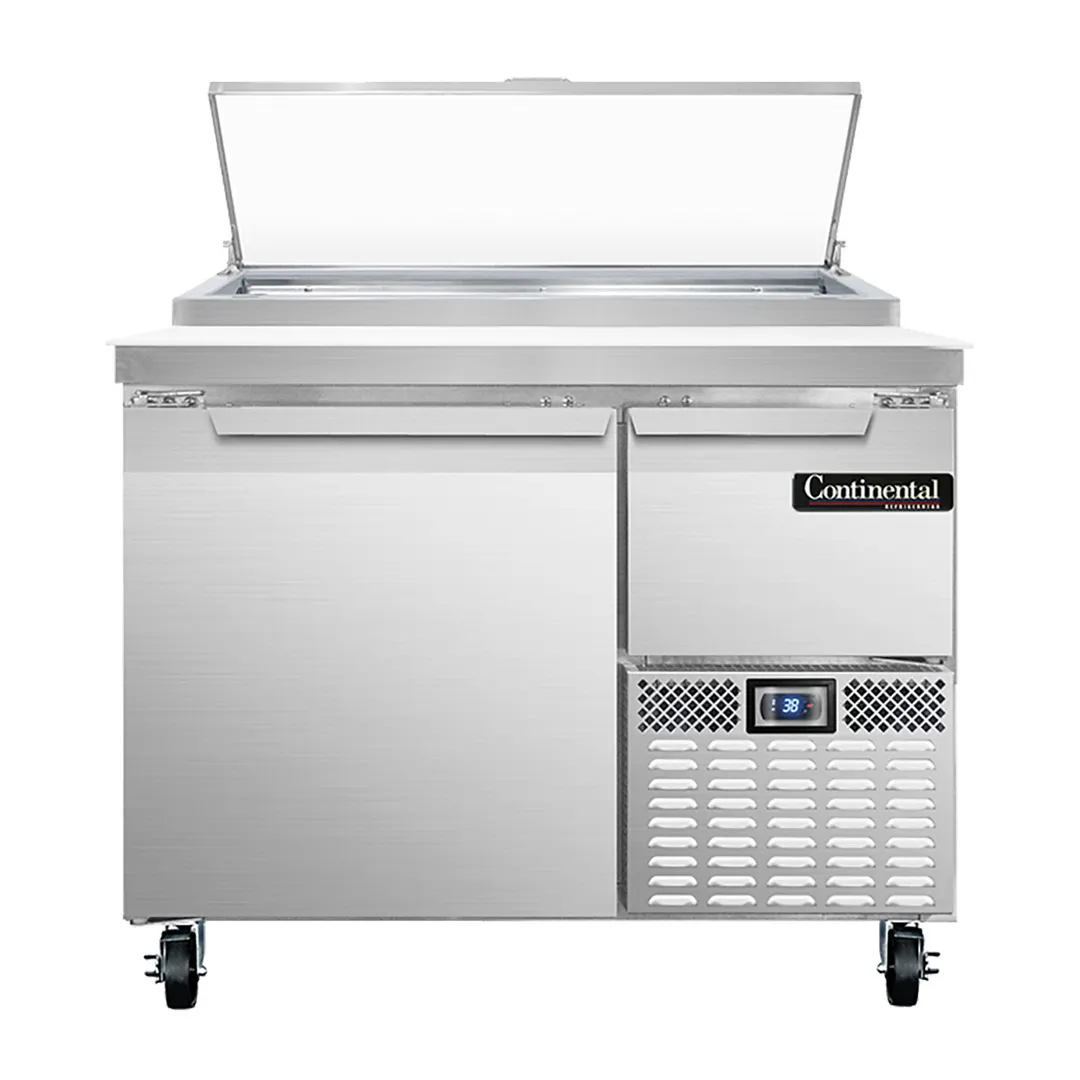 Continental Refrigerator PA43N 43" Pizza Prep Table w/ 1 Full & 1 Half Doors, 12 cu. ft.