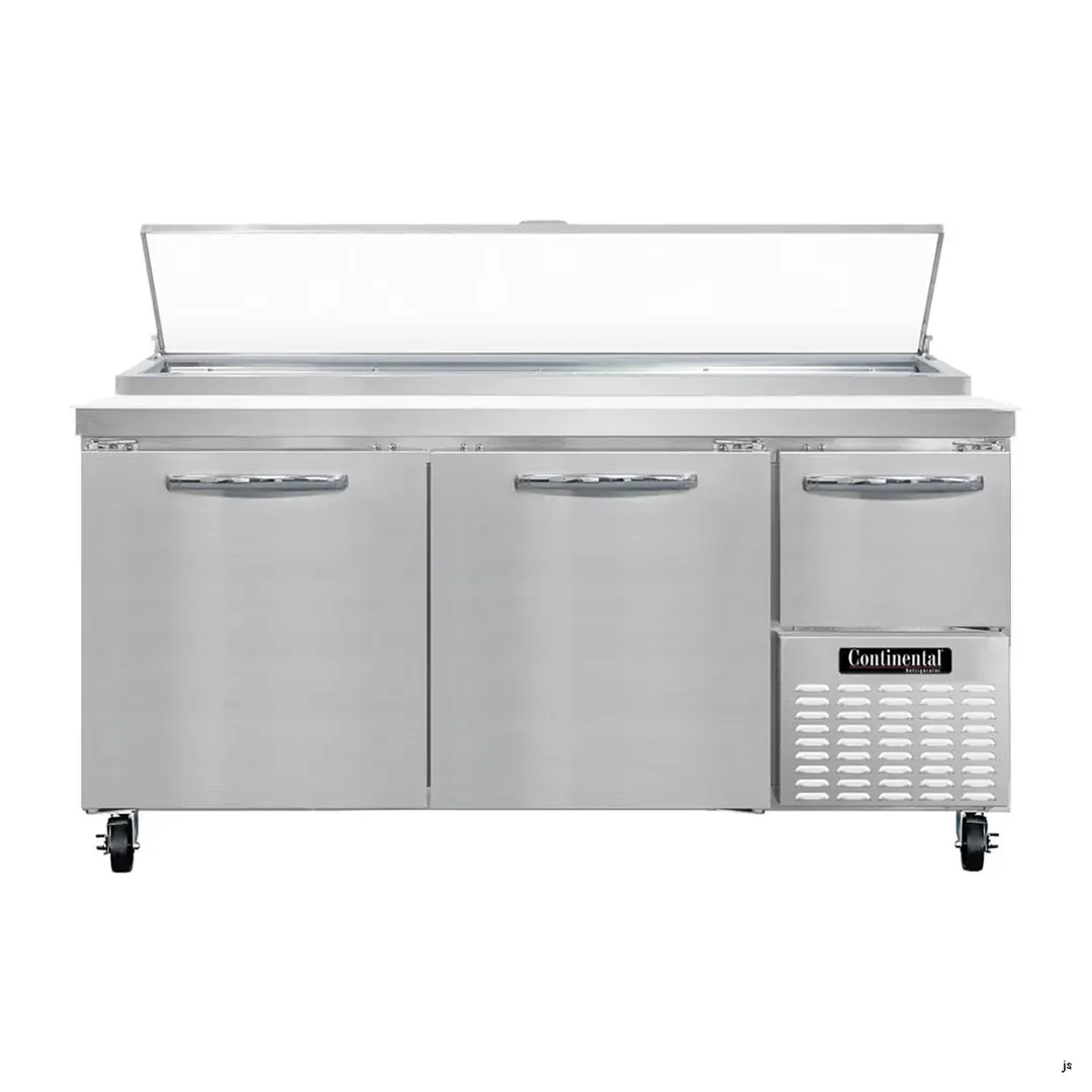 Continental Refrigerator PA68N 68" Pizza Prep Table w/ 2 Full & 1 Half Doors, 22 cu. ft.