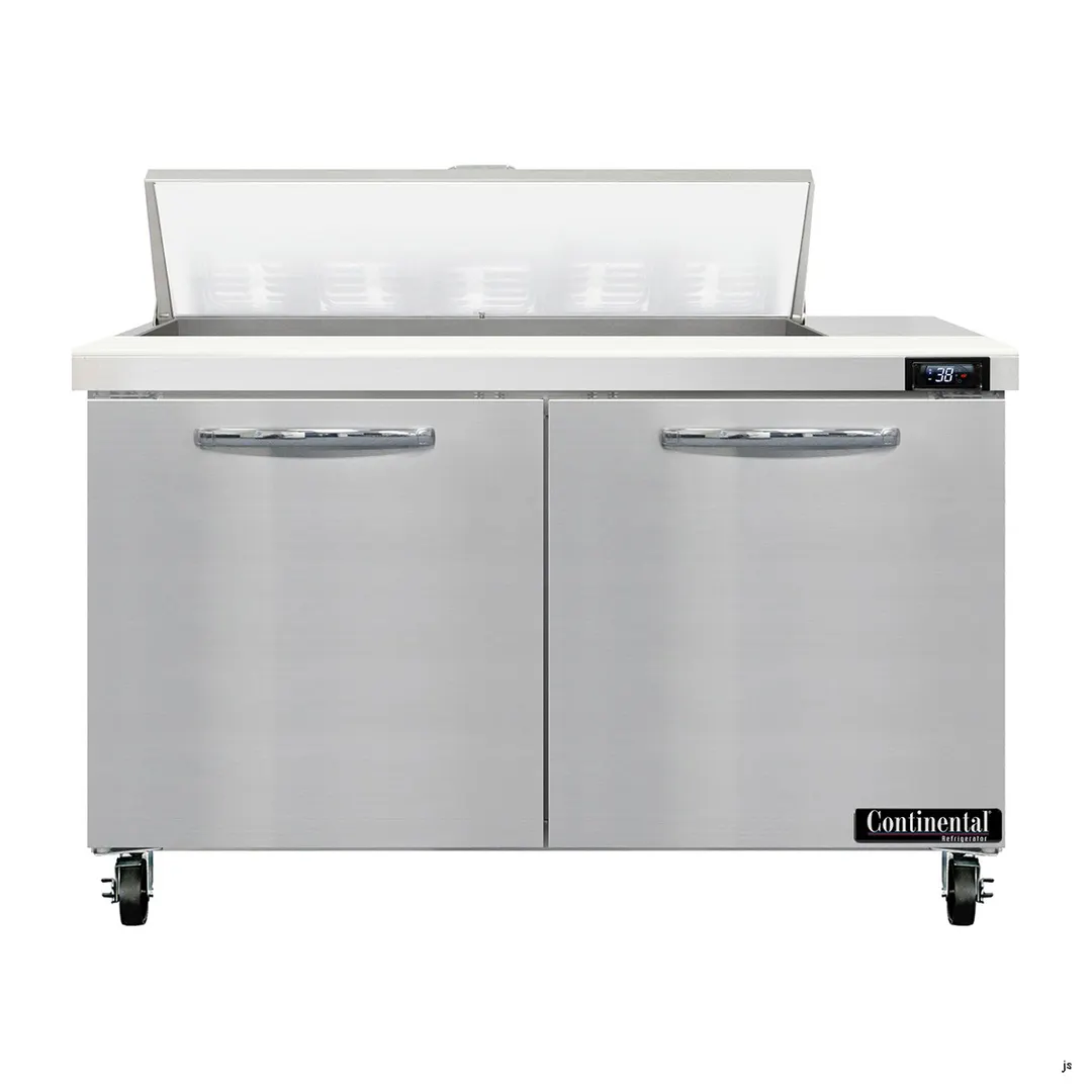 Continental Refrigerator SW48N10 48" 2-Door Sandwich and Salad Prep Table, 10 Pans, Stainless Steel Exterior