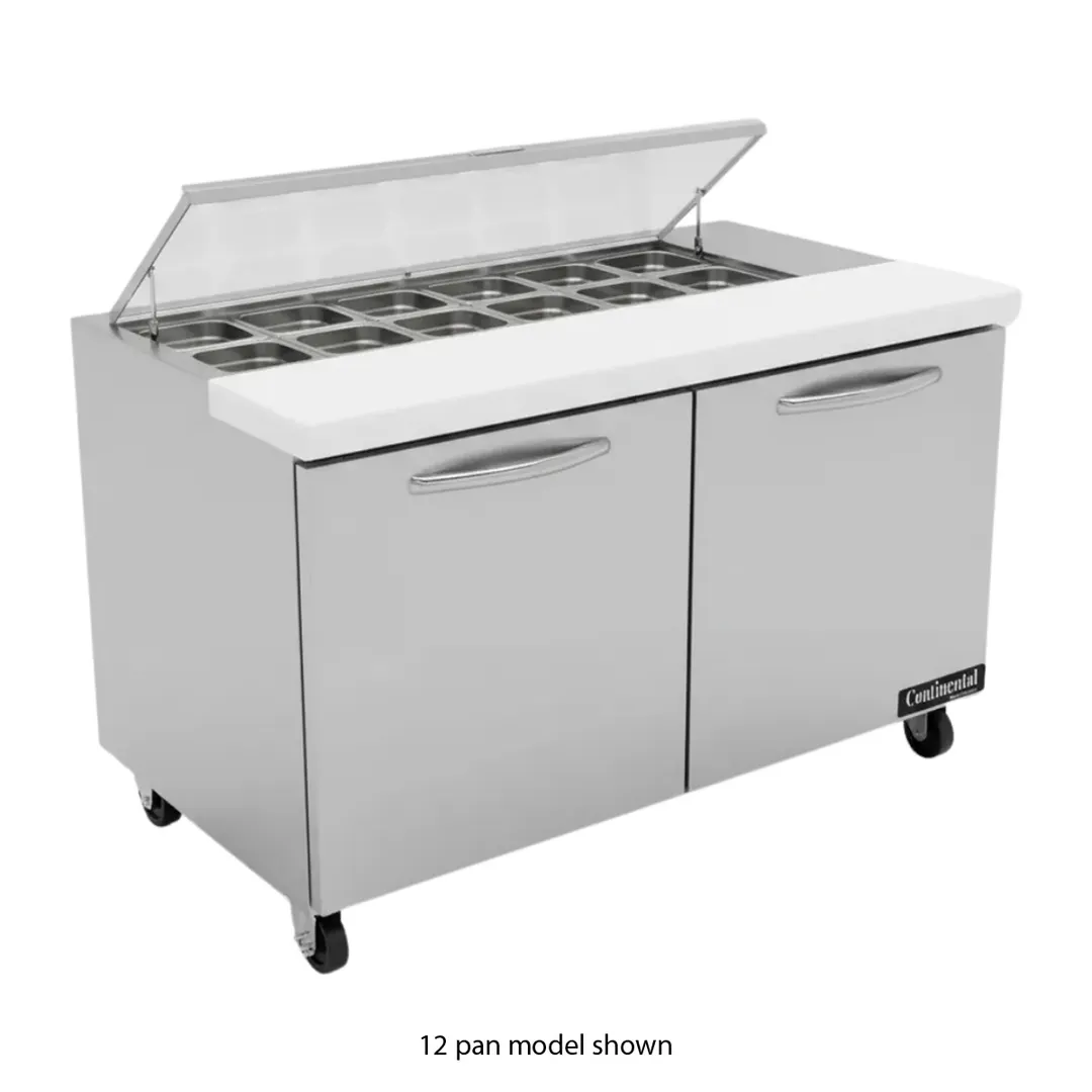 Continental Refrigerator SW48N10 48" 2-Door Sandwich and Salad Prep Table, 10 Pans, Stainless Steel Exterior