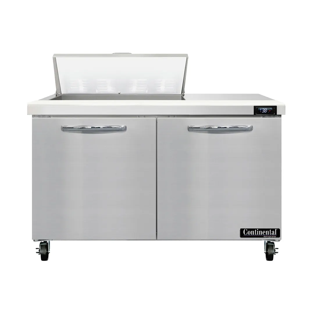 Continental Refrigerator SW48N8 48" 2-Door Sandwich and Salad Prep Table, 8 Pans, Stainless Steel Exterior