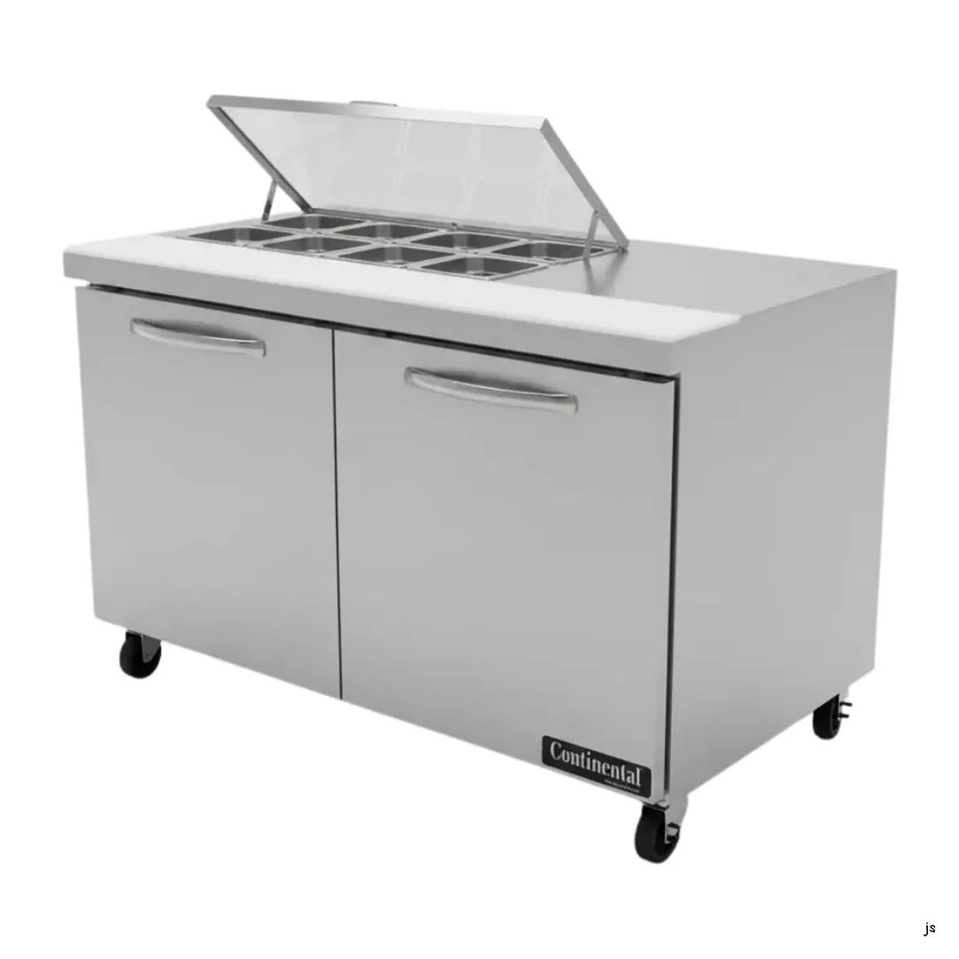 Continental Refrigerator SW48N8 48" 2-Door Sandwich and Salad Prep Table, 8 Pans, Stainless Steel Exterior