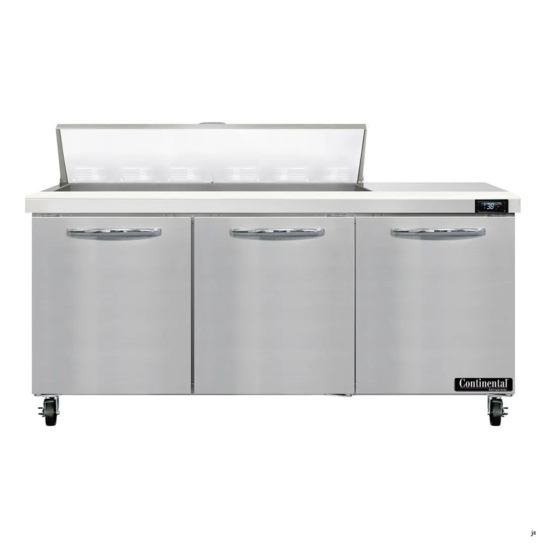 Continental Refrigerator SW72N12 72" 3-Door Sandwich and Salad Prep Table, 12 Pans, Stainless Steel Exterior