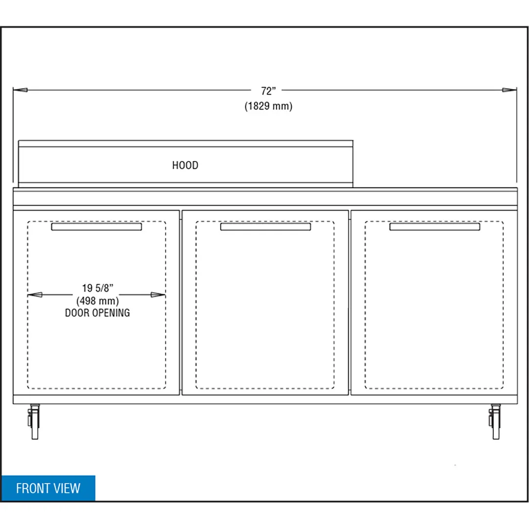 Continental Refrigerator SW72N12 72" 3-Door Sandwich and Salad Prep Table, 12 Pans, Stainless Steel Exterior