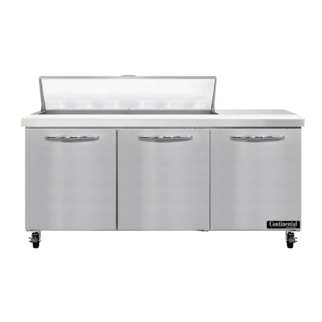 Continental Refrigerator SW72N12 72" 3-Door Sandwich and Salad Prep Table, 12 Pans, Stainless Steel Exterior