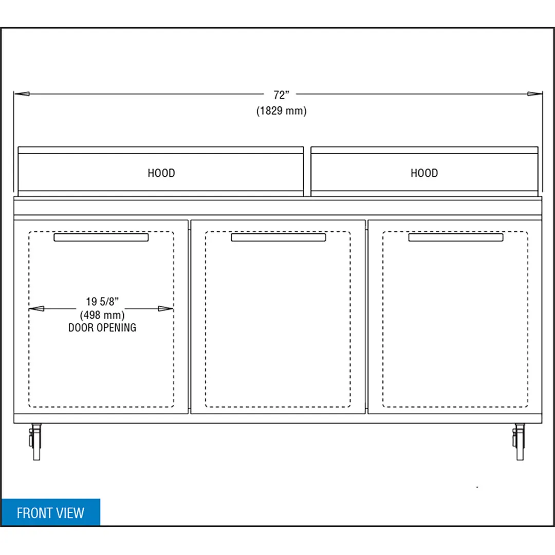 Continental Refrigerator SW72N18 72" 3-Door Sandwich and Salad Prep Table, 18 Pans, Stainless Steel Exterior