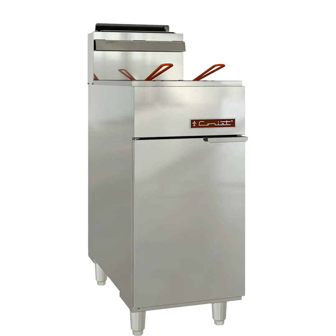 Coriat USA TURBO-25.5-4Q 29" Floor Model Gas Deep Fryer, Full Pot, NG/LP, 50 Ibs, 120.000 BTU