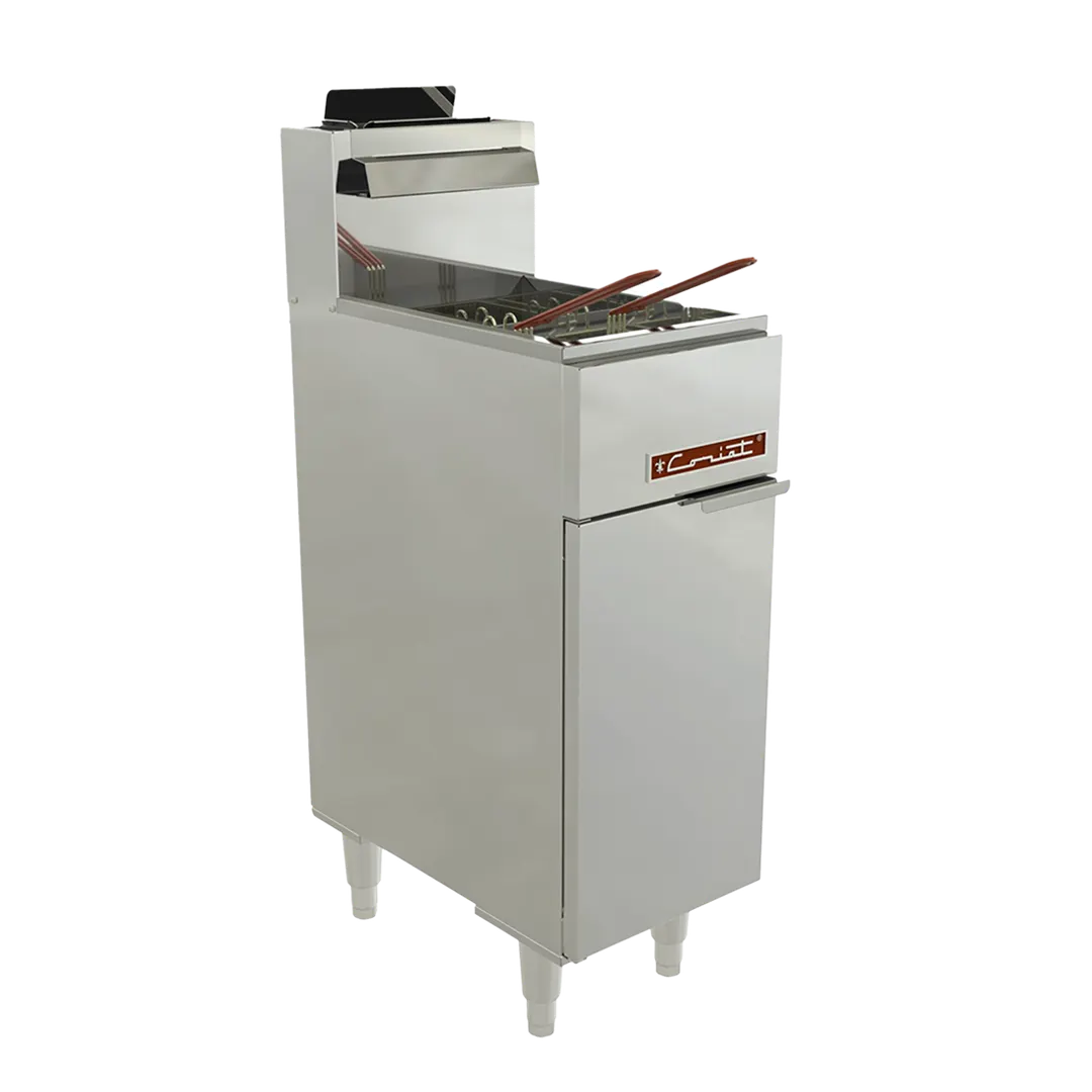 Coriat USA TURBO-TWIN-10-10-4Q 16" Full Pot Floor Model Gas Fryer, Stainless Steel, 48 Ibs, 30,000 BTU