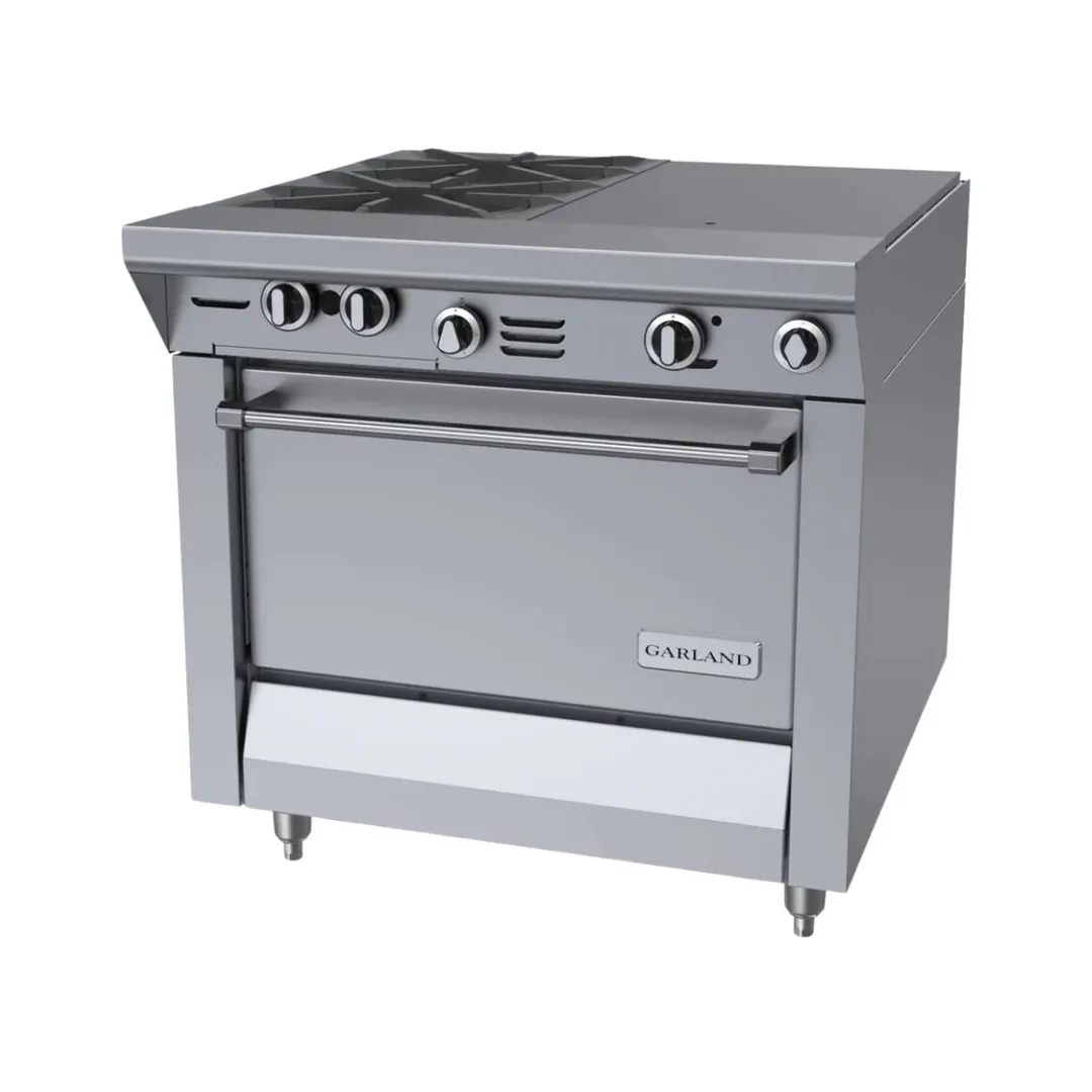 Garland US Range M42-6R 34" Gas Heavy Duty Range w/ (2) Open Burners, (1) Even Heat Hot Top, (1) Standard Oven, 140.000 BTU
