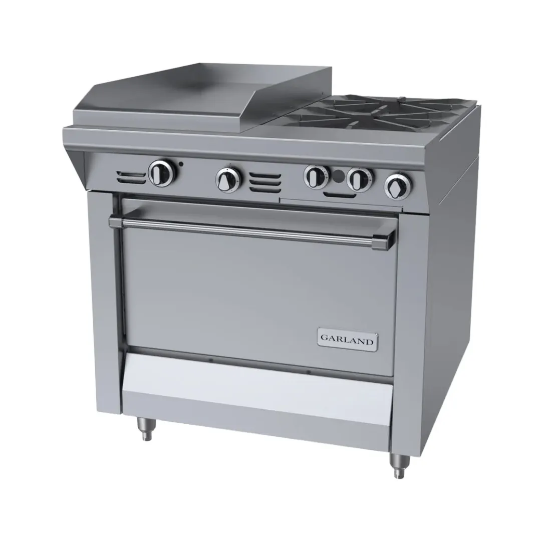 Garland US Range M42R 34" Gas Heavy Duty Range w/ (2) Open Burners, 17" Griddle Left, (1) Standard Oven, 143.000 BTU