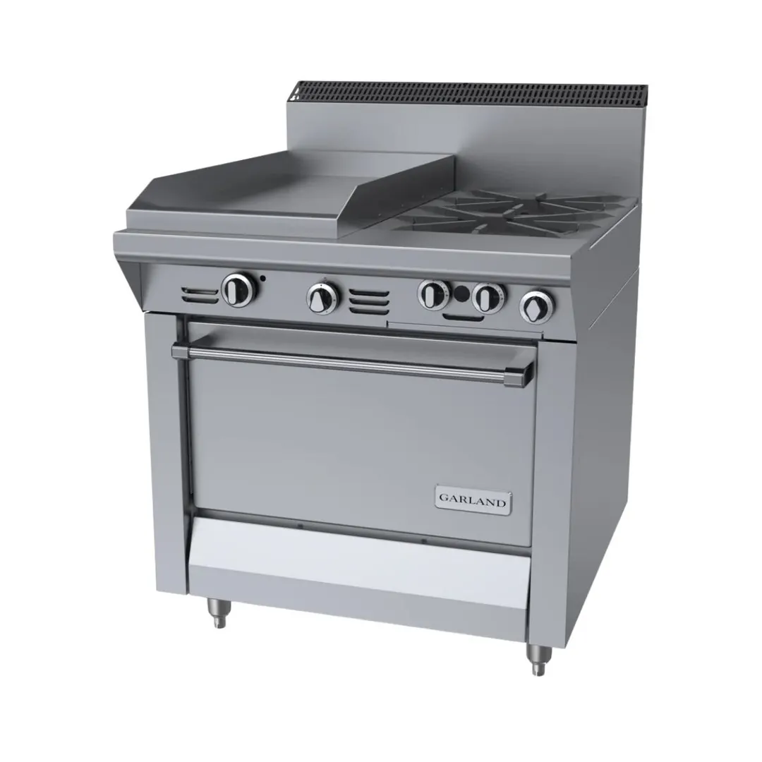 Garland US Range M42R 34" Gas Heavy Duty Range w/ (2) Open Burners, 17" Griddle Left, (1) Standard Oven, 143.000 BTU