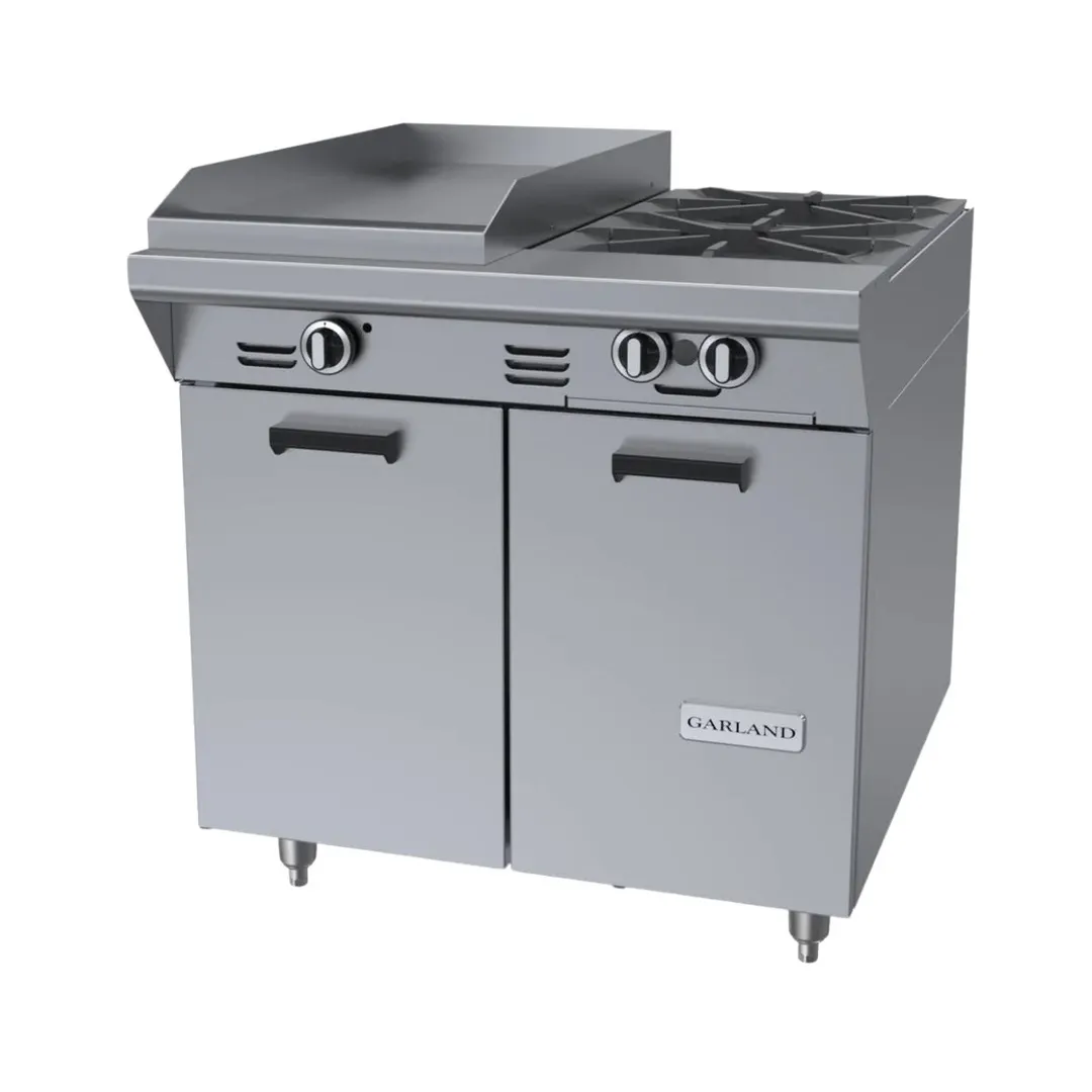Garland US Range M42S 34" Gas Heavy Duty Range w/ (2) Open Burners, 17" Griddle Left, (1) Cabinet Base, 103.000 BTU