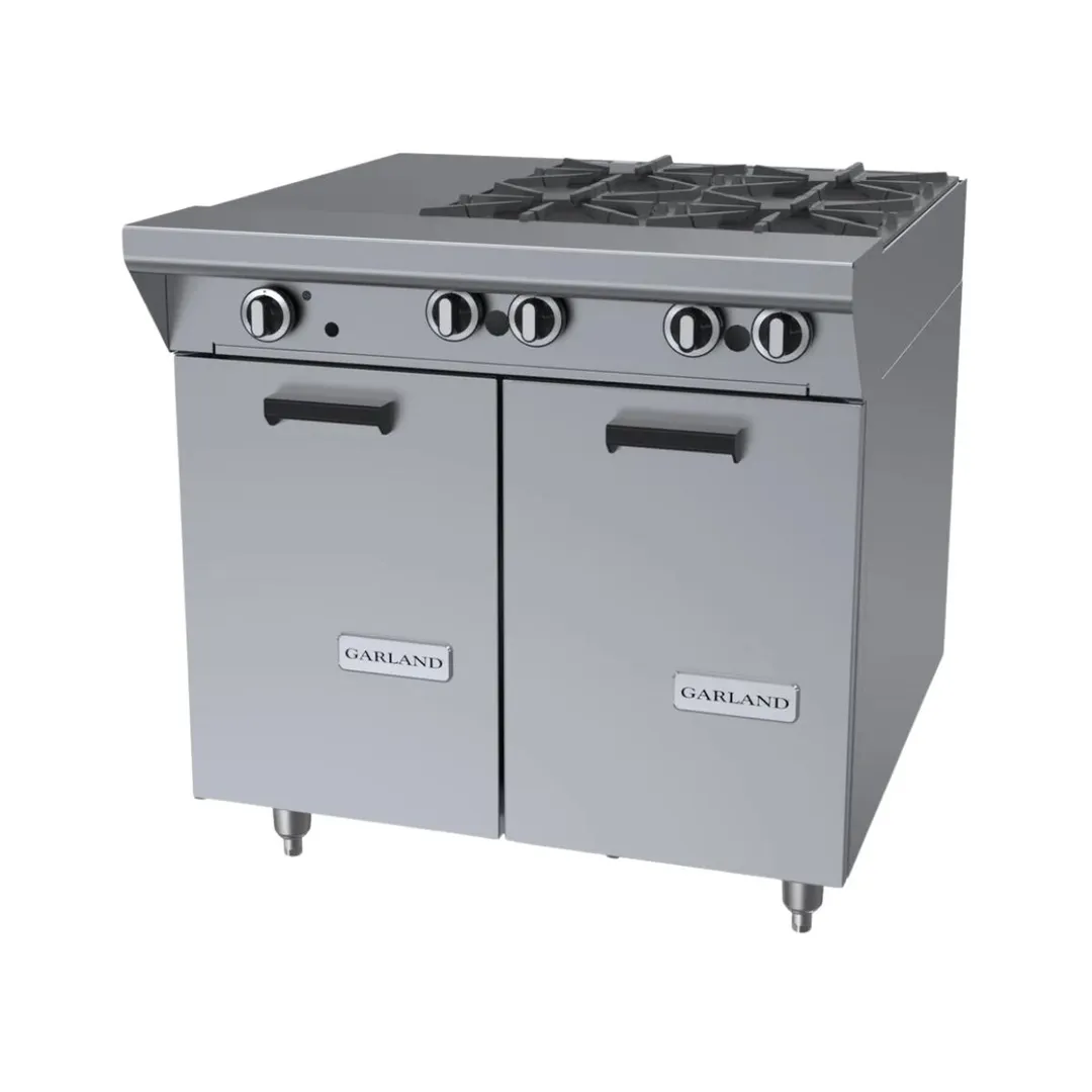 Garland US Range M43-1S 34" Gas Heavy Duty Range w/ (4) Open Burners, (1) Even Heat Hot Top, (1) Cabinet Base, 118.000 BTU