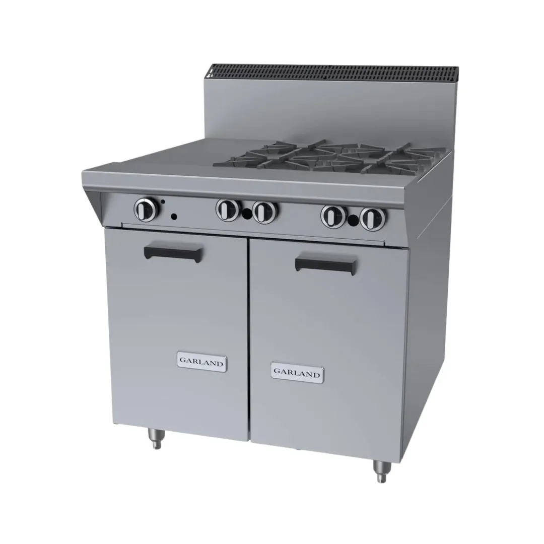 Garland US Range M43-1S 34" Gas Heavy Duty Range w/ (4) Open Burners, (1) Even Heat Hot Top, (1) Cabinet Base, 118.000 BTU