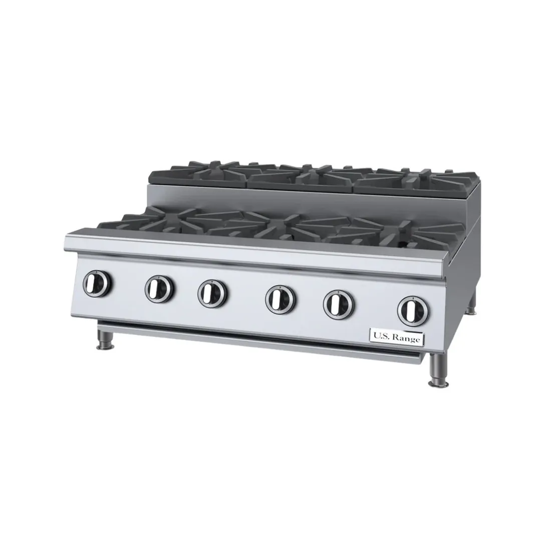 Garland US Range UTOG36-SU6 36" Countertop Heavy Duty Step-Up Gas Hotplate with (6) Burners, 180.000 BTU 