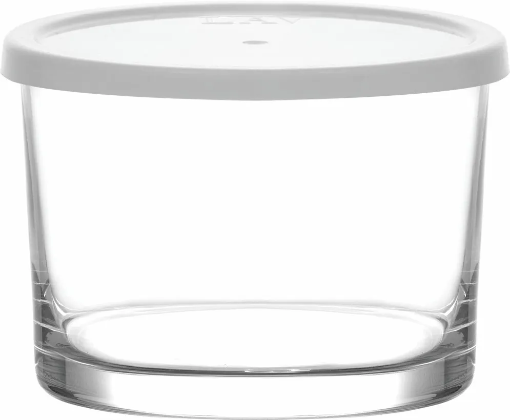 LAV HORECA CDZ324 TFPK0002 - Clear Glass Round Container with Lid, 8 1/8 oz, <1 Qt Capacity - 12/Case