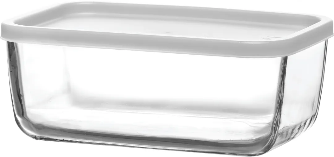 LAV HORECA CHI218 PK0002 - Clear Glass Rectangular Food Container with White Lid, 39.5 oz - 4/Case