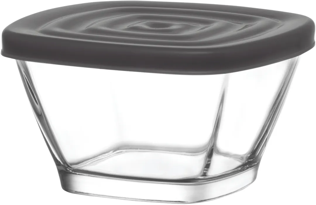 LAV HORECA DEL210 PK222 - Clear Glass Square Container with Gray Lid, 10.5/8 oz 0.33 qt - 12/Case