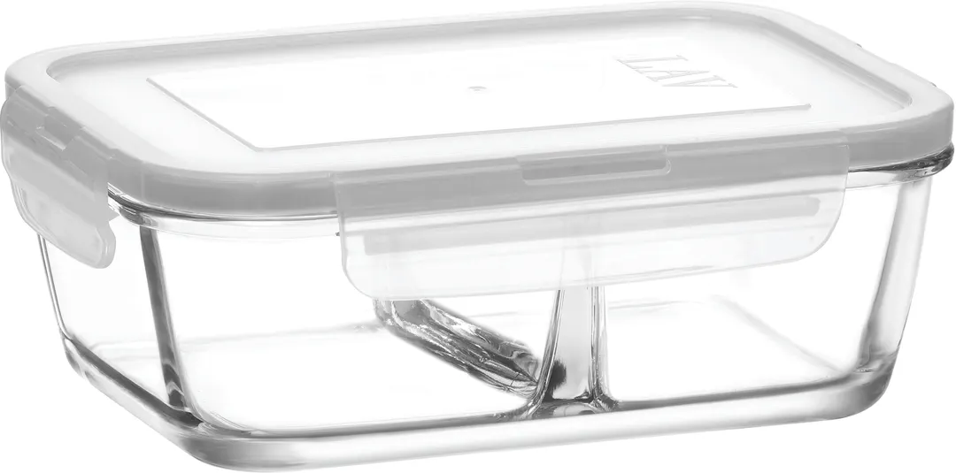 LAV HORECA KYO216 PK0002 - Kyoto 2-Compartment Food Container, 24 3/8 oz, White Lid - 4/Case