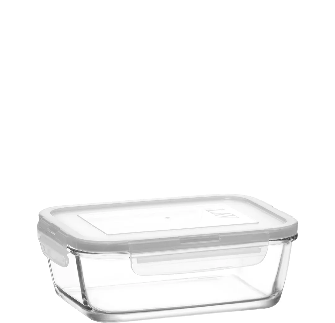 LAV HORECA KYO217 PK0002 - Clear Glass Food Container, White Lid, 25.3 oz Leakproof - 4/Case