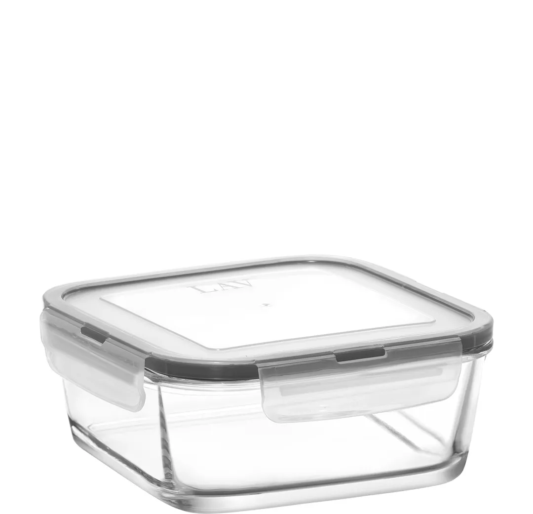 LAV HORECA KYO218 PK222 - Glass Square Container, Locked Lid, 38.9 oz, 2.5" H x 6.625" W - 4/Case