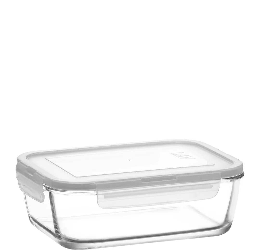 Lav Horeca KYO220 PK0002 - 1-2 Qt Glass Container with Locked White Lid, Leakproof, 2½" H - 2/Case