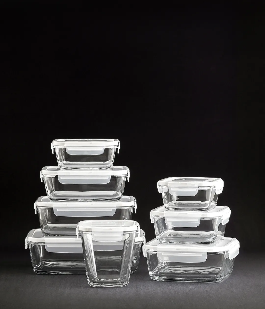 LAV HORECA KYO223 PK0002 - Glass Food Container, 1‑2 qt 59 ¼ oz, Locked White Lid, Leakproof - 2/Case
