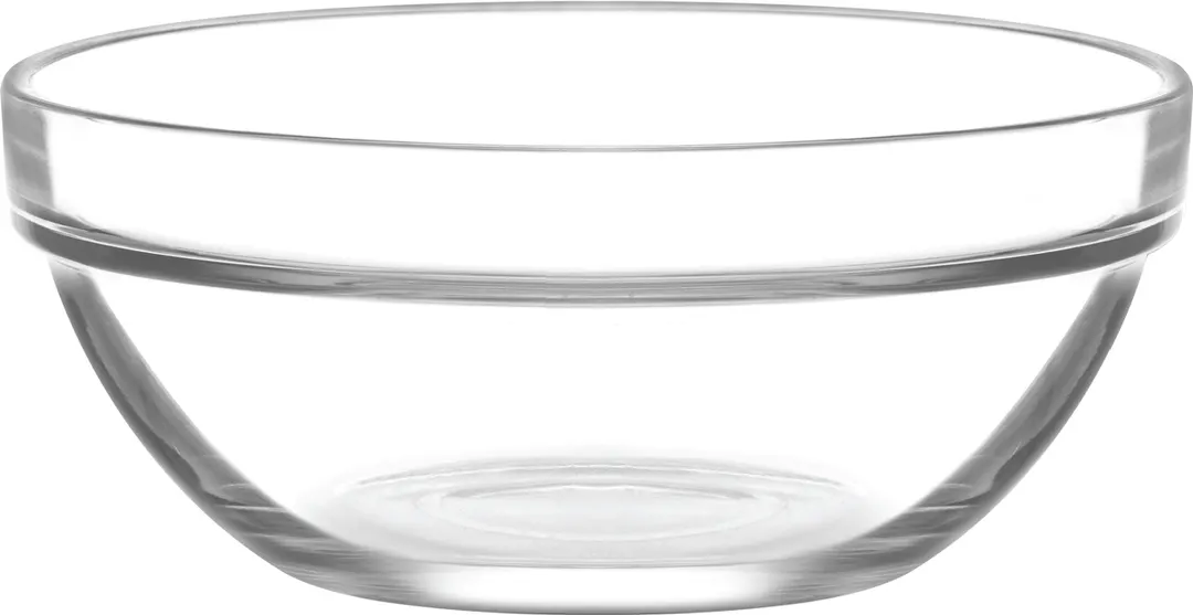 LAV HORECA MON210 - Clear Round Glass Bowl, 2-4" Size, 7.5 oz Capacity, Soda Lime, Stackable - 12/Case