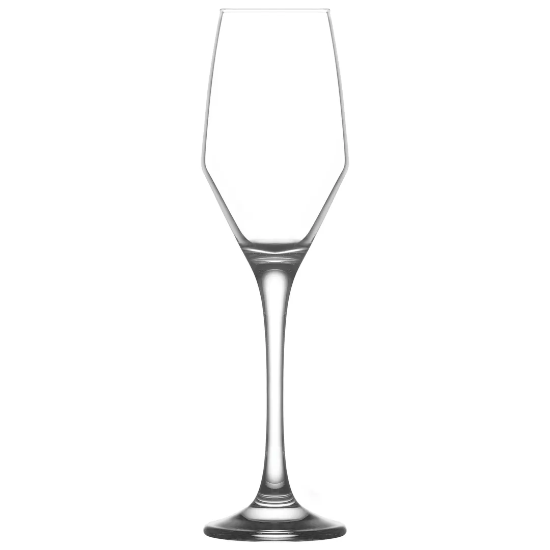 LAV HORECA NIC523 Champagne Flute Glass, 7.75 oz, 9" Height, 2.5" Base, Soda Lime Rim, Stem - 6/Case