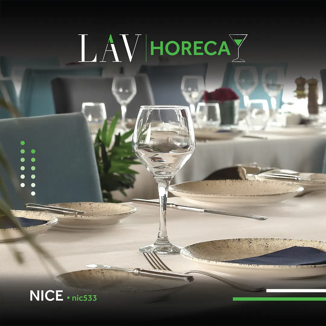 LAV HORECA NIC533 Wine Glass, 11 1/8" oz, 8 1/8" Height, Stemmed Base, Lime Glass, Rim - 6/Case