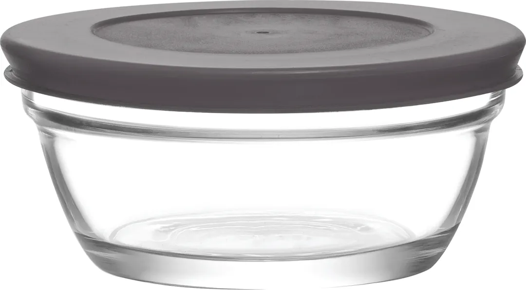 Lav Horeca SNP210 TFPK222 Clear Glass Container with Gray Lid, 8.5 Oz, <1 Qt Capacity - 12/Case