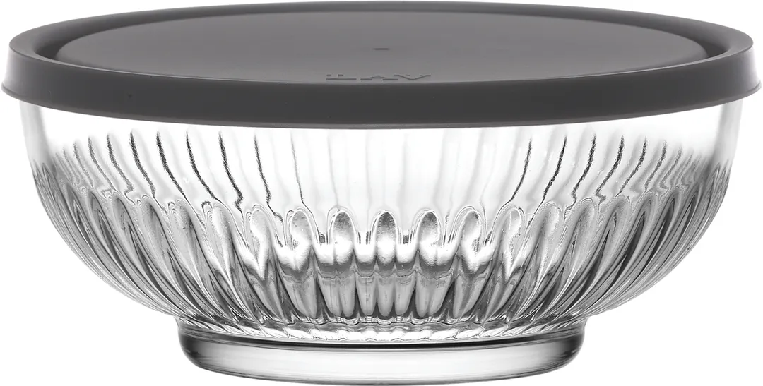 LAV HORECA TOK214 PK222 - Clear Glass Container with Gray Lid, 20.25 oz, 2½" H x 5½" R Ø - 6/Case
